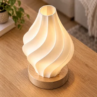 Spiral lamp seen from above with its top opening visible